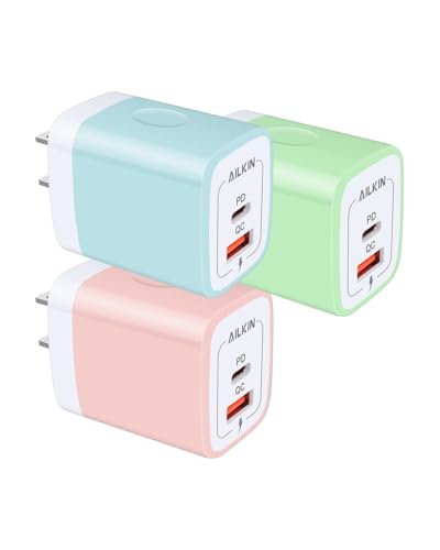 3pack USB C Charging Block, Multi Wall Outlet Plug for Apple iPhone 17e 17 | Dual Port USB A with USB C Fast Charging Station MultiPack Colored USBC Charger Brick Type C Cube Cargardor Power Adapter - color: MultiColored3