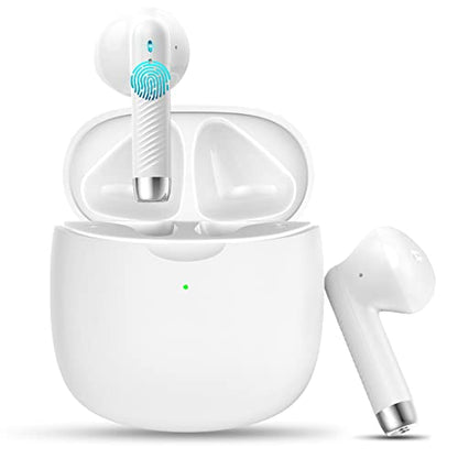 Jxrev Wireless Earbuds, Bluetooth 5.4 Headphones in Ear with Noise Cancelling Mic, Earbuds Stereo Bass, IP7 Waterproof Sports Earphones, 32H Playtime USB C Charging Buds White for Android iOS - color: White