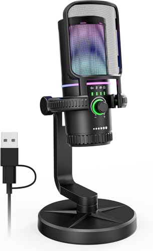 Gaming Microphone with Noise Cancelation & Gain Control | USB PC Mic for Streaming, Gaming, Podcasts, PS4 -Includes Pop Filter, Shock Mount, Quick Mute & RGB Lighting