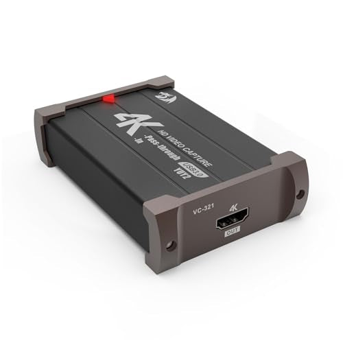 Redragon VC321 4K Video Capture Card, USB 3.0 1080p 60fps Video Capture, 4K HDMI Pass-Through, Zero-Latency Streaming, Compatible with Windows/Mac, Game Capture for PS5, Xbox, NS, DSLR, OBS