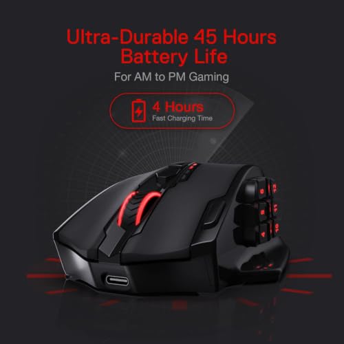 Redragon M913 Impact Elite Wireless Gaming Mouse, 16000 DPI Wired/Wireless RGB Gamer Mouse with 16 Programmable Buttons, 45 Hr Battery and Pro Optical Sensor, 12 Side Buttons MMO Mouse