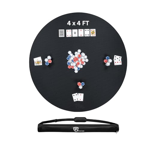 Round Poker Mat, Texas Hold'em Poker Table Top for 4 x 4 ft Tables Up to 8 Players, Anti Slip Rubber Table Cover with Carrying Bag for Playing Cards, Blackjack, and Casino Games(Black) - color: Black, size: 47 inches