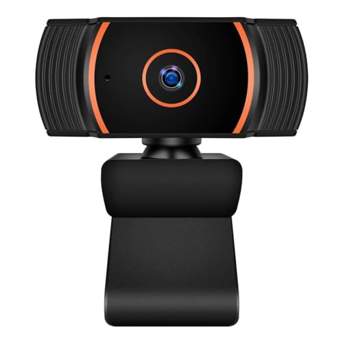 Generic HD Webcam 1080p with Built-in Microphone - 360° Rotation Pan & Tilt - Attachable Desktop Cam Perfect for Remote Work, Online Course Taking, Streaming, & Gaming, Black and Orange, ZHY1566