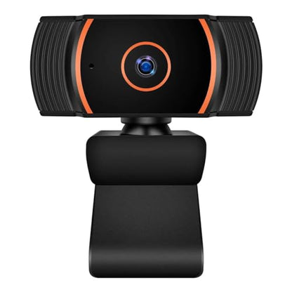 Generic HD Webcam 1080p with Built-in Microphone - 360° Rotation Pan & Tilt - Attachable Desktop Cam Perfect for Remote Work, Online Course Taking, Streaming, & Gaming, Black and Orange, ZHY1566