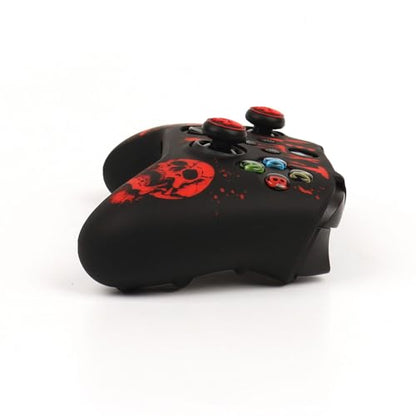 Skull Controller Skin Compatible with Xbox Series X Wireless Controller, RALAN Protector Case， Customised Thumb Grips Cap - color: Skull black red