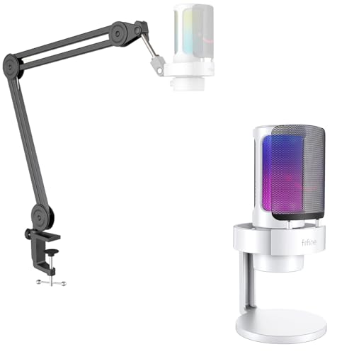 FIFINE Gaming USB Mic and Arm Stand, PC Computer RGB Microphone for Live Streaming, Meeting, Podcasting, Video, with Monitoring Headphone Jack, Light Control, for MAC OS/Windows (A8W+BM63)