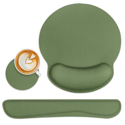 Ergonomic Mouse Pad Set with Wrist Rest, Green | Non-Slip Rubber Base Wrist Cushion Support and Coasters Mousepad with Wrist Support for Computer Keyboard - color: GREEN