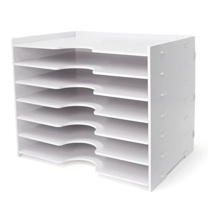 SONGWAY File Organizer for Desk - 7 Tier Wide Document Holder, Letter Mail Tray Storage Rack, A4 Paper Storage Holder, Desktop Organizer for Home Office School, White - size: 7 Tier Wide