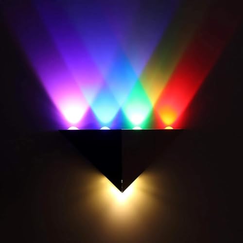 Triangle LED Wall Light | 5W Up Down Wall Sconce Silver & Black Finish | Aluminum Metal Art Decor Wll Lamp for Living Room Gaming Room Theater Hotel Party | Hardwired RGB Spotlights