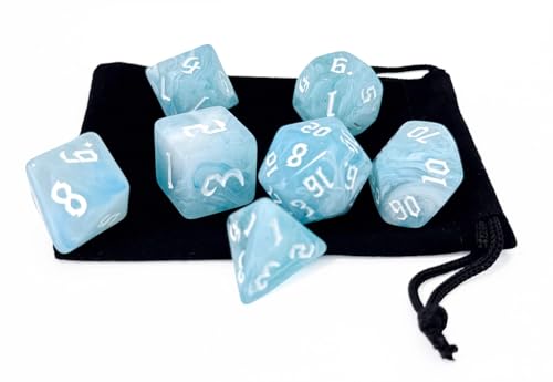 Blue DND Dice Set of 7pcs (Summer Blue) | Polyhedral Dice Set for TTRPGs, Dungeons and Dragons, Role Playing Games and Other Table Games– D20 System Dice - color: Summer Blue