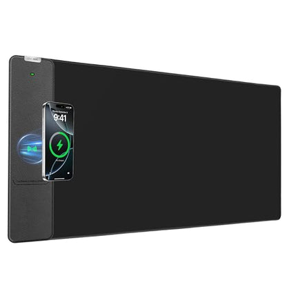Wireless Charging Mouse Pad, 31.5"x15.8" Large Desk Mat, Smooth Glide | Waterproof Mousepad, Stitched Edge, Non-Slip Rubber Base, Desk Pad Computer Keyboard Mat, No Adapter - color: Black-31.5"x15.8"