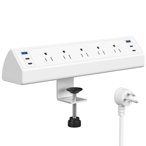 Jgstkcity Desk Clamp Power Strip USB C,Table Surge Protector | 1200J,Total 40W Charging Hub,5 Outlets & 6 USB,6FT Extension Cord,Fits 1.96" Desktop Edge,Office,Gaming,Dorm,White - color: White, size: 5 Outlets & 6 USB Ports - 40W
