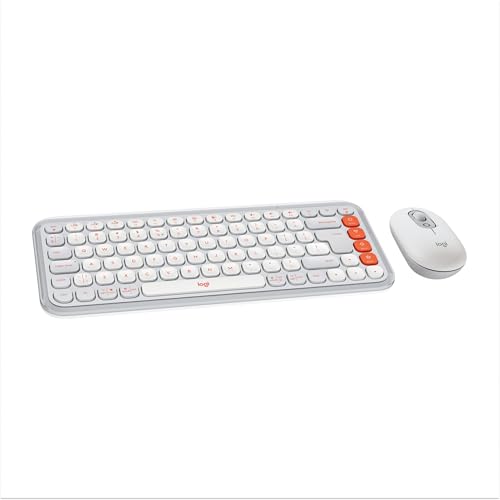 Logitech POP ICON Combo, Wireless Bluetooth Keyboard and Mouse, Comfortable Typing, programmable Keys and Buttons, Quiet clicks, Easy-Switch up to 3 Devices - Off-White - color: White Orange, style: Combo