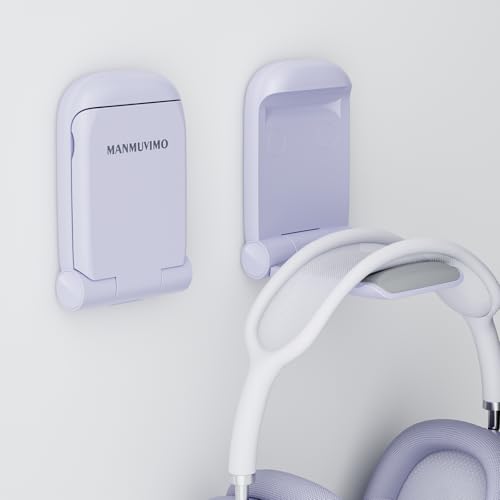 MAMUVIMO Headphone Stand, Headset Stand Foldable ＆ Sticky, Headphone Holder Hook Mount with Non-Slip Silicone, Adhesive Earphone Desk Hanger Clip Space-Saving for Airpods Max, All Earphones- Purple - color: Purple, size: 1 Pack