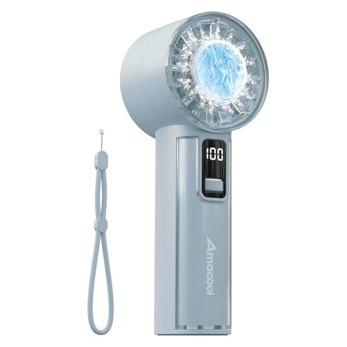 AMACOOL Handheld Fan with Ice Cooler, Mini Portable Fan Rechargeable, 18Hrs Cooling, 0-100 Adjustable Speed, Small Yet Powerful, Personal Hand Fans for Travel, Beach, Outdoor, Makeup, Gifts for Women - color: Blue, style: With Ice Cooler