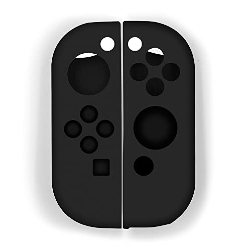 Switch Controller Skin, Anti-Slip Silicone Grips Covers Soft Ultra-Thin Protective Cover Case for Switch Controller (Black) with 2 Cute Thumb Grip Caps