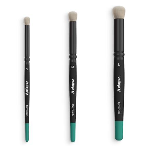 Vallejo - Dry Brush Set | Natural Hair Detailing Brushes | Set for Miniature Model Painting | Sizes Small, Medium, Large | Lightweight and Ergonomic Wooden Handles | Art Supplies - style: Dry Brush Set