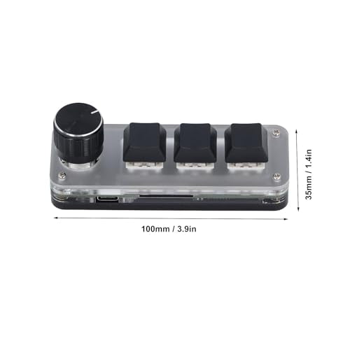 Walfront Programming Macro Keyboard RGB LED 3 Key 1 Knob Mini Mechanical Keypad with Red Switch USB C Connection Support Customization Button Setting for Game Music Media