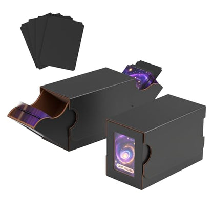 Card Deck Box Magnetic Flip MTG Commander Deck Box 200 TCG Card Storage Box PU Leather Double Deckbox Trading Card Deck Box Card Deck Case with Windows & 4 Dividers, 45° Quick Access &Dual Thumb Notch