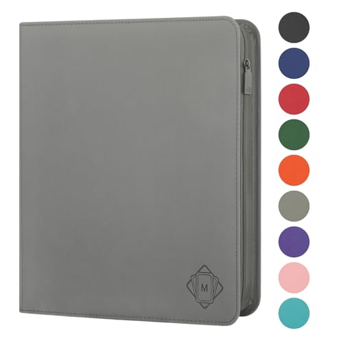 Premium Card Binder 12 Pocket for 720 Pockets Trading Card Binder, PU Zipper Card Collection Album, Sturdy Side-Loading Card Book Holder for MTG, TCG, Game Cards, Sports Cards - color: 12 Deep gray