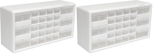 Akro-Mils 26-Drawer Plastic Drawer Storage Cabinet for Garage Organization, Bead Organizer, Building Bricks Storage, Teacher Toolbox, Makeup Organizer, 20-Inch W x 6-Inch D x 10-Inch H, 10124 White - color: White, size: 26 Drawer, style: 2 pack