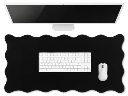 Hahafelt Scalloped Desk Mat Large Desk Pad Cute Coquette Table Mat Back to School Preppy Table Make up Pad Nonslip Graduation Gift with Stitching Waterproof Gaming(Black,23.6 x 13.8 Inches) - color: Black, size: 23.6L x 13.8W inches