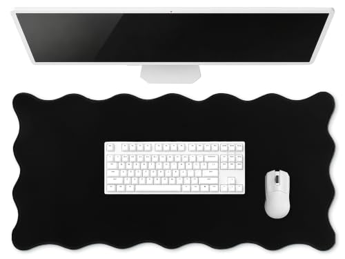 Hahafelt Scalloped Desk Mat Large Desk Pad Cute Coquette Table Mat Back to School Preppy Table Make up Pad Nonslip Graduation Gift with Stitching Waterproof Gaming(Black,23.6 x 13.8 Inches) - color: Black, size: 23.6L x 13.8W inches