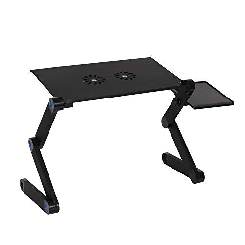 Foldable Aluminum Laptop Desk Adjustable Portable Laptop Table Stand with 2 CPU Cooling Fans and Mouse Pad Ergonomic Lap Desk for Bed and Sofa Up to 17 Inches