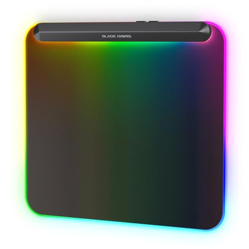 BladeHawks BX10 RGB Full Backlight Gaming Mouse Pad, 6 Lighting Modes & Colors, USB 2.0 & Type-C Ports, Detachable Type-C Cable, Micro-Textured Surface, Non-Slip Base (13.4 * 12.2'') – Ideal Desk Mat - color: Black