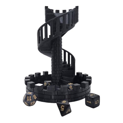 Dice Spiral Staircase Castle Dice Tower Dungeons and Dragons RPG Tabletop Roleplaying Game Jail D&D (Random 7PCS D20 Dice Set Included) Black