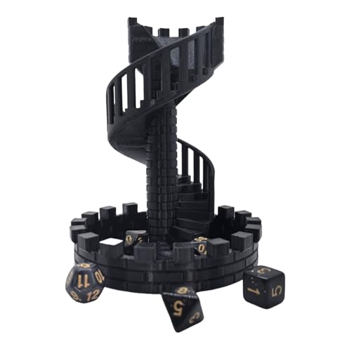 Dice Spiral Staircase Castle Dice Tower Dungeons and Dragons RPG Tabletop Roleplaying Game Jail D&D (Random 7PCS D20 Dice Set Included) Black