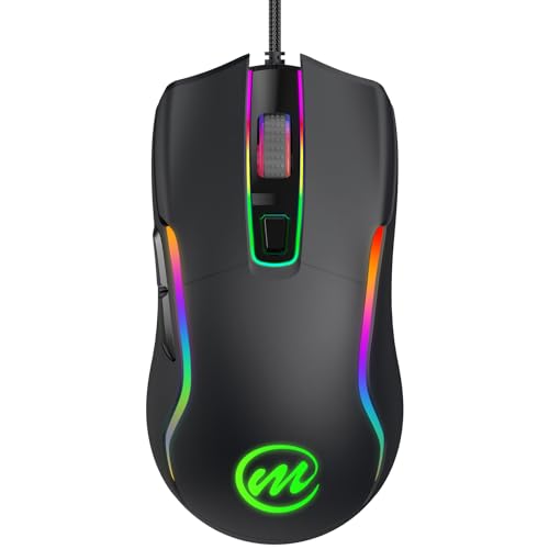 memzuoix Wired Gaming Mouse with RGB - 6 Adjustable DPI up to 12800, 6 Buttons, 12 Lighting Modes, Ergonomic Design with Anti-Slip Rubber Wheel, 5.6ft Braided Cable for PC/Mac/Windows - Black - color: Black