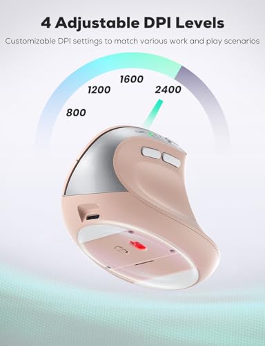 Nulea Ergonomic Vertical Wireless Mouse with Silent Click and Rechargeable | Dual Mode Bluetooth and 2.4G Mouse With 6 Buttons, Long Battery Life,4 Adjustable DPI, Quiet Operation for Laptop and Desktop - color: Pink