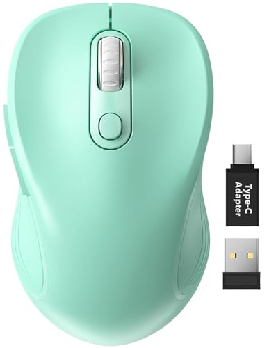 Trueque Wireless Mouse for Laptop, Ergonomic 6-Button Mouse, Mint Green | 2.4GHz USB receiver, back/forward buttons, 3 adjustable DPI levels, silent clicks, USB-C adapter, Windows/Mac/Chrome OS/Linux - color: Mint Green, size: 1 Pack