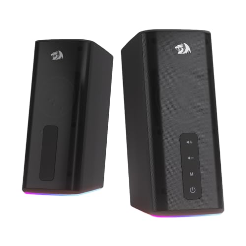Redragon GS814 Stereo Desktop Speaker, BT & AUX Dual Connectivity, 20W | 2.0 Stereo Enhanced Auido Quality, 4 RGB Lighting Effects, Touch Controls, Plug & Play USB Powered Computer Speaker