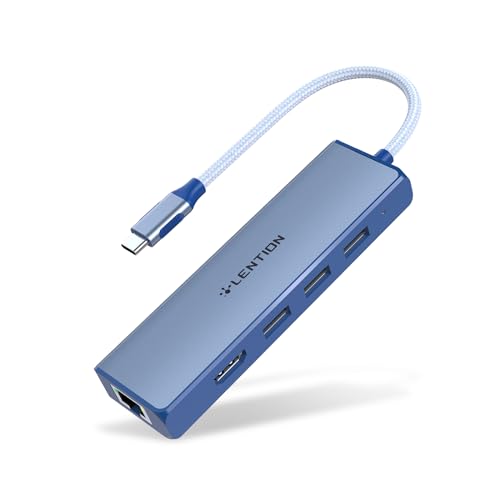 LENTION 5 in 1 USB C Hub, Ethernet, 4K HDMI, USB 3.0 Multiport Adapter | Stable Driver 3.0 Certified; Fits MacBook Pro/Air, Surface, Chromebook for School, Office & Travel (C25, Blue) - color: Blue