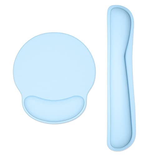 Dapesuom Keyboard Wrist Rest and Mouse Pad with Wrist Support, Memory Foam Cushion for Keyboard and Mouse Set, Ergonomic Desktop Pad Rests with Non Slip Base for Easy Typing & Pain Relief, Sky Blue - color: A-sky Blue