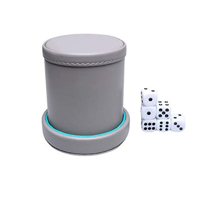 Leatherette Dice Cup with Lid, Felt-Lined Dice Shaker Includes 6 Dot Dice for Yahtzee Bar Party Dice Games, 1 Pack - color: Lakeblue