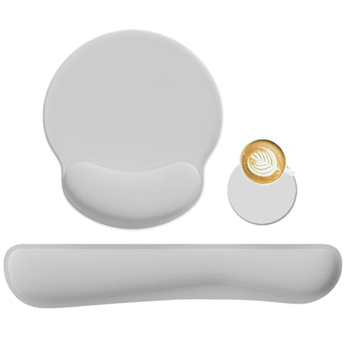 Ergonomic Keyboard Mouse Pad Wrist Rest Support Set for Laptop/Computer/Desktop,Memory Foam Hand Rest Wrist Cushion for Gaming/Office,Lightweight Comfortable & Pain Relief (Greyish White) - color: Greyish White