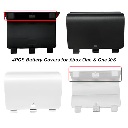 4 Pcs Battery Cover Replacement for Xbox One/One S/One X Controller[NOT for Xbox Series X/S],Battery Back Shell Covers Door Repair Part Compatible with Xbox One Controller(Black&White) - color: 2 Black + 2 White