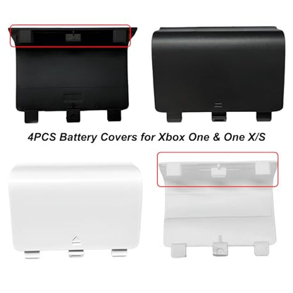 4 Pcs Battery Cover Replacement for Xbox One/One S/One X Controller[NOT for Xbox Series X/S],Battery Back Shell Covers Door Repair Part Compatible with Xbox One Controller(Black&White) - color: 2 Black + 2 White