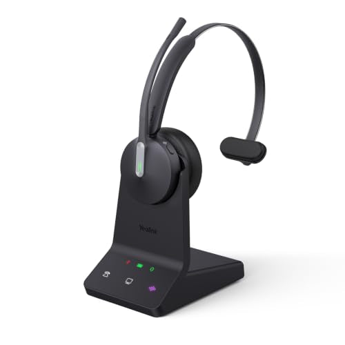 Yealink WH64 DECT & Bluetooth Wireless Mono Headset, 606ft Long Range Work Headphones, 3X Noise Cancelling Mic, 26H Calls, Work with Desk Phone,PC,Cellphone Teams Zoom Certified - style: WH64 Mono-UC