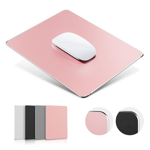 HONKID Metal Aluminum Mouse Pad Pink, Office and Gaming Thin Hard Mouse Mat Double Sided Waterproof Fast and Accurate Control Mousepad for Laptop, Computer and PC,9.06"x7.08",Rose Gold | Office and Gaming Thin Hard Mouse Mat Double Sided Waterproof Fast A