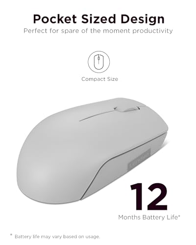 Lenovo 300 Wireless Mouse – Computer Mouse for PC, Laptop with Windows – Ambidextrous Design – 2.4 GHz Nano USB Receiver – 12 Month Battery Life - color: Arctic Grey