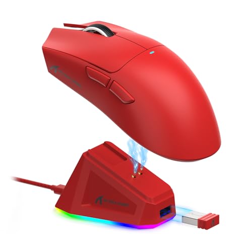 ATTACK SHARK X11 Wireless Gaming Mouse, PAW3311 Sensor, Lightweight, RGB Charging Dock, 22,000 DPI, Tri-Mode Connectivity, 5 Programmable Buttons - Red - color: Red, size: Mouse only