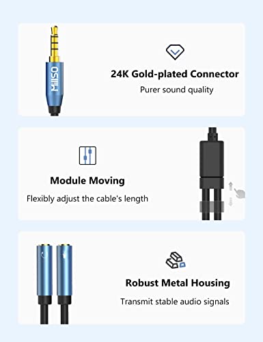 MillSO 3.5mm Headphone Splitter Adapter CTIA Stereo Audio Mic Splitter | 2 TRS Female to 1 TRRS Male Headset Adapter for Dual-Plug Game Headset to Xbox, PS4, Phone, Laptop, PC - 30 cm / 12 inch - color: Sapphire Blue