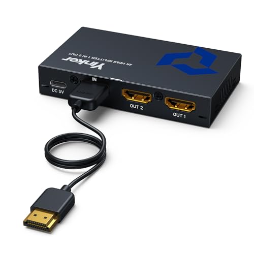 HDMI Splitter 1 in 2 Out 4K@30Hz/1080P@60Hz, HDCP Bypass, 100ft Crystal-Clear Signal Booster, USB-C Powered, Mirror 2 Displays Simultaneously (No Extend), for PS5/Xbox/PC, with 5ft HDMI & Type-C Cable - size: Splitter 1x2 + HDMI Cable
