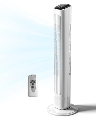 Winado 36" Bladeless Tower Fan for Cooling Home Office Bedroom, White | Ultra-Quiet, Portable Floor Fan with Remote Control, LED Display, Adjustable 90° Oscillating, 3 Speeds, 3 Modes & 9H Timer - color: White, size: 36"
