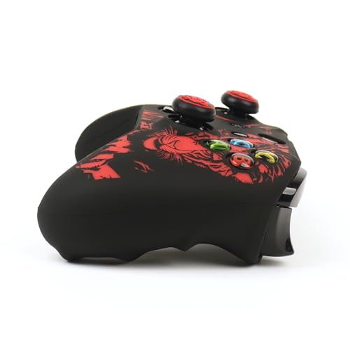 Tiger Controller Skin Cover Compatible with Xbox one Controller, RALAN Protector Case, Customised Thumb Grips Caps - color: Tiger Black Red