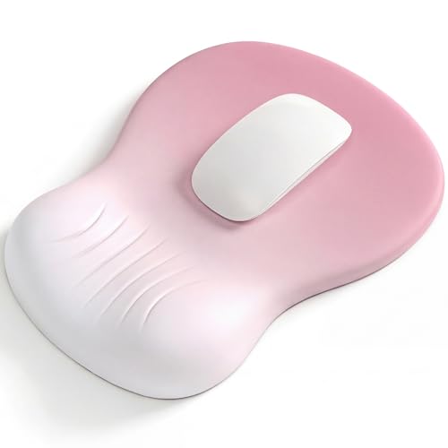 Ergonomic Mouse Pad with Wrist Rest, Memory Foam Wrist Support Mousepad with Non-Slip PU Base, Pain Relief Mouse Pads for Office Gaming & Home (Pink) - color: Pink